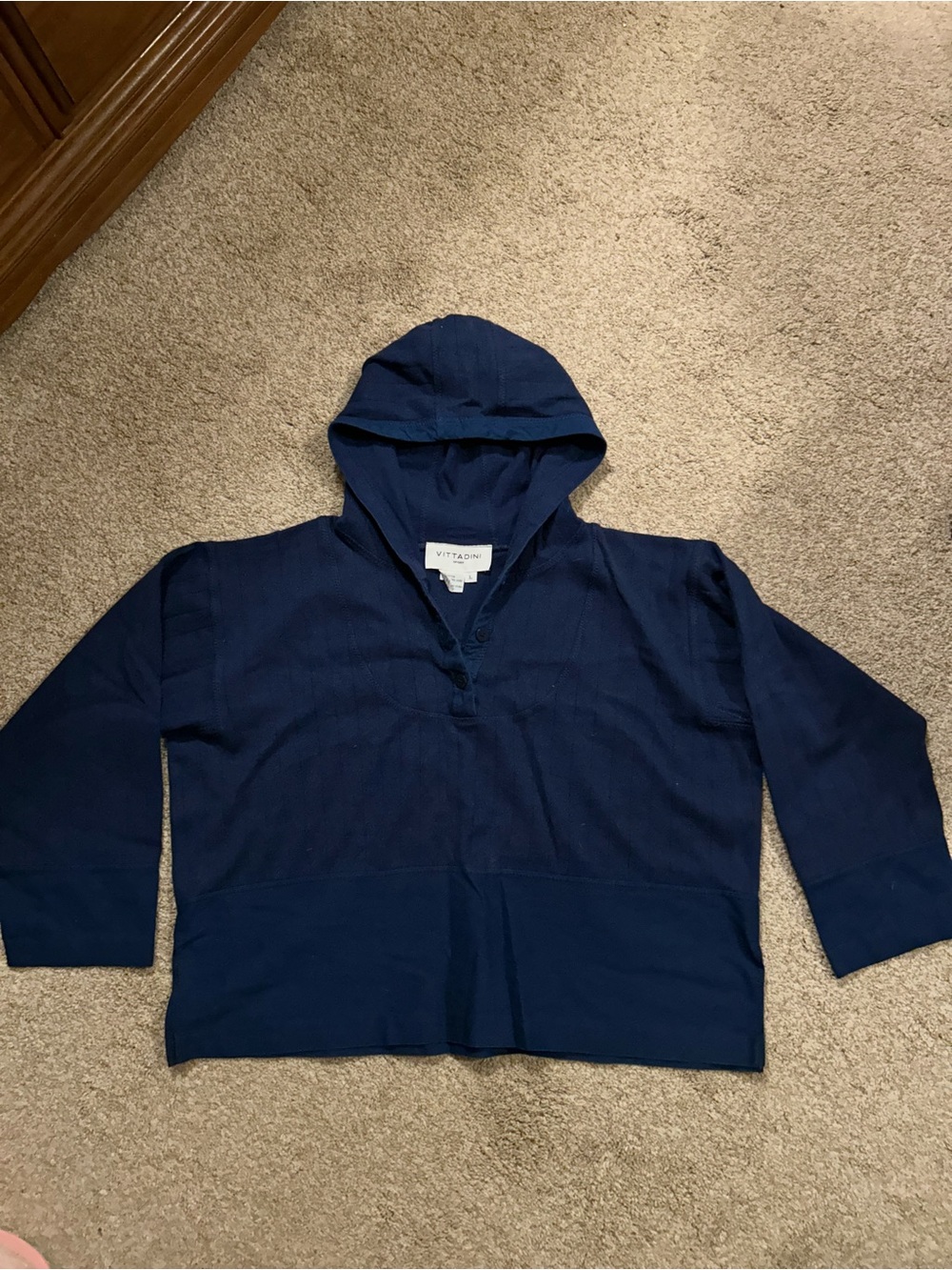Vittadini 100% Cotton Navy Hooded Pullover - Excellent shape L